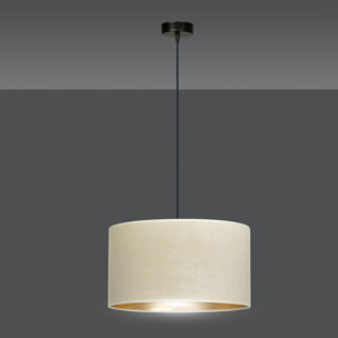 Lampada a sospensione Hilde con paralume in velluto bianco e interno oro