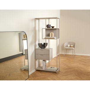 Anthea - étagère filaire métal avec plaquage en effet bois blanchi - avec tiroirs - 77 cm - gris - Gris