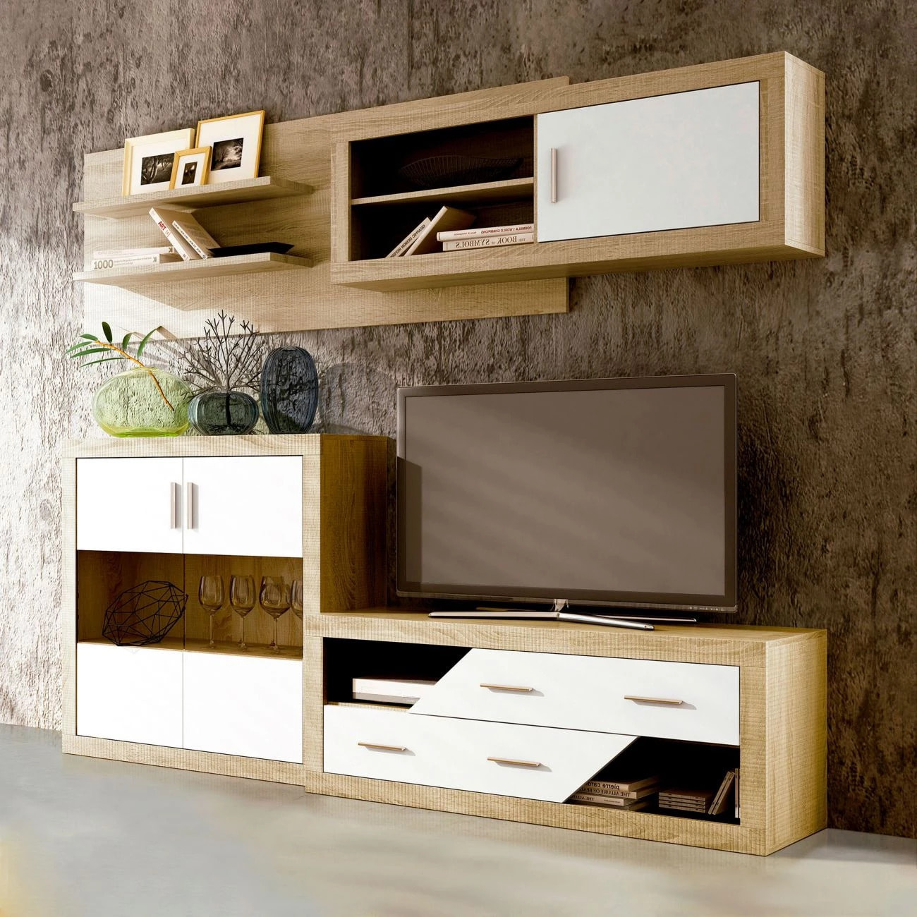 Bodeguero 2 puertas en cambria y blanco 110 cm Nuka Cambria - Blanco