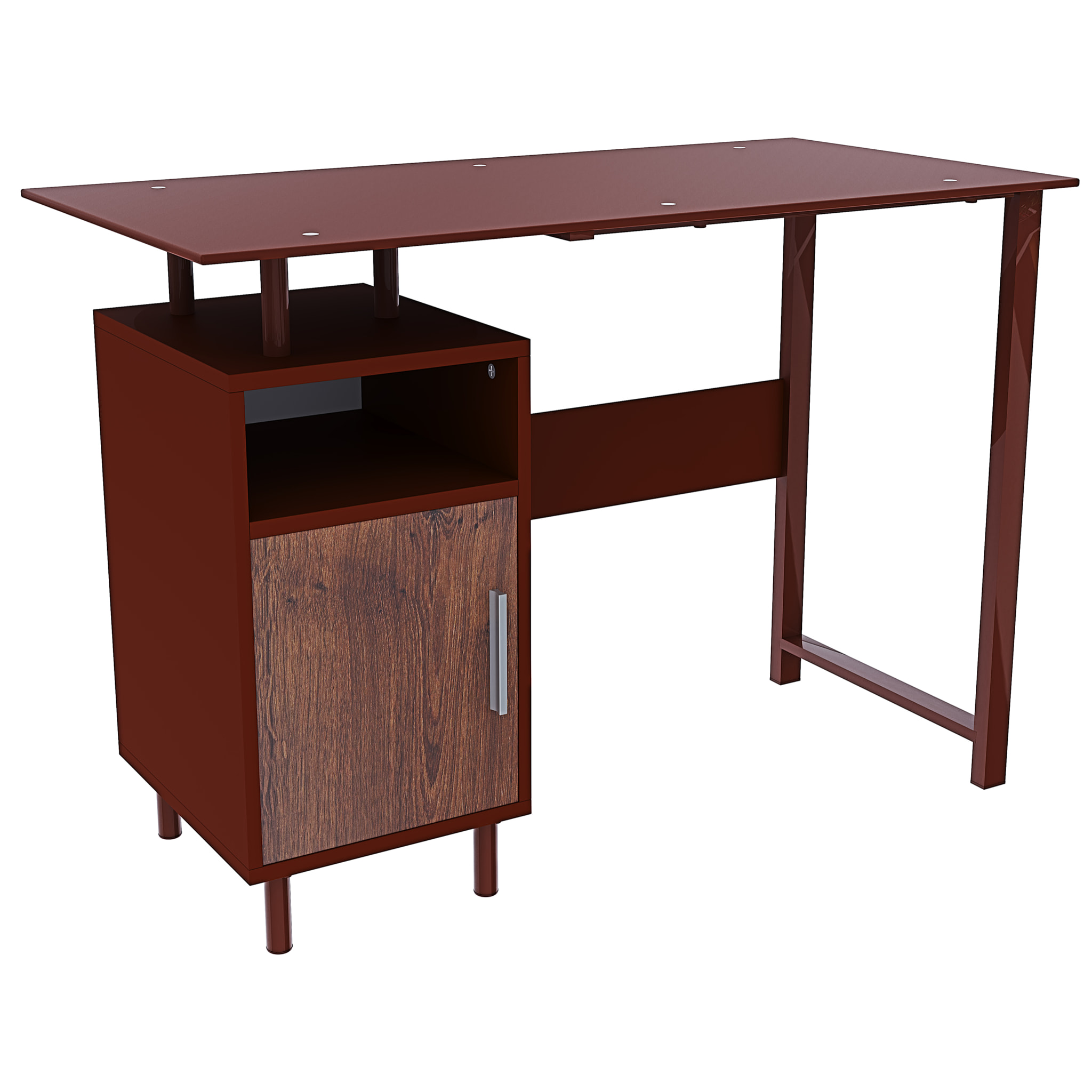 Scrivania Con Ripiano Lucido Vetro Con 2 Scomparti Scrittoio Mobile Computer Desk Ufficio Studio Cameretta Soggiorno Sala Pranzo 110x76.5x55 cm Rovere