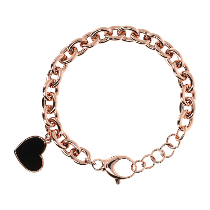 Bracciale Catena Rolo con Ciondolo Cuore in Pietra Naturale di Onice Nero