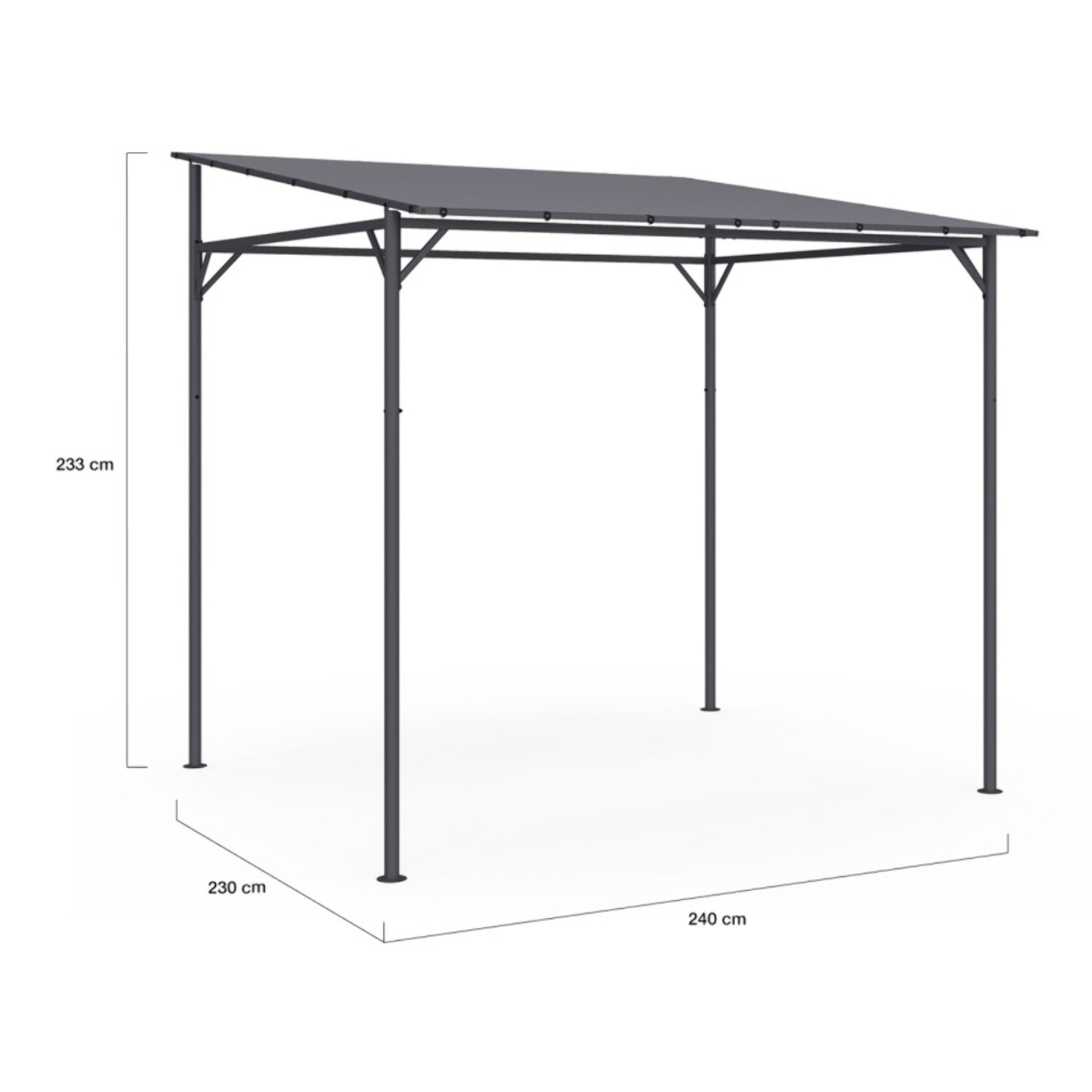 Pergola Gazebo en acier avec toit incliné 2.3x2.4m