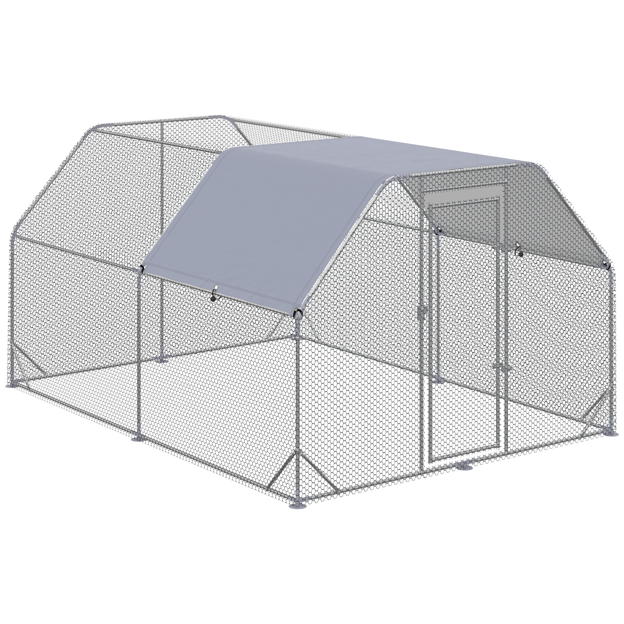 Gallinero para Exterior Grande, 2,8x3,8x1,95 m, Gallinero de Acero Galvanizado con 2 Habitaciones, Cubierta de Tela Oxford, Anti-UV e Impermeable, Jaula para 10-12 Gallinas y Conejos, Plata