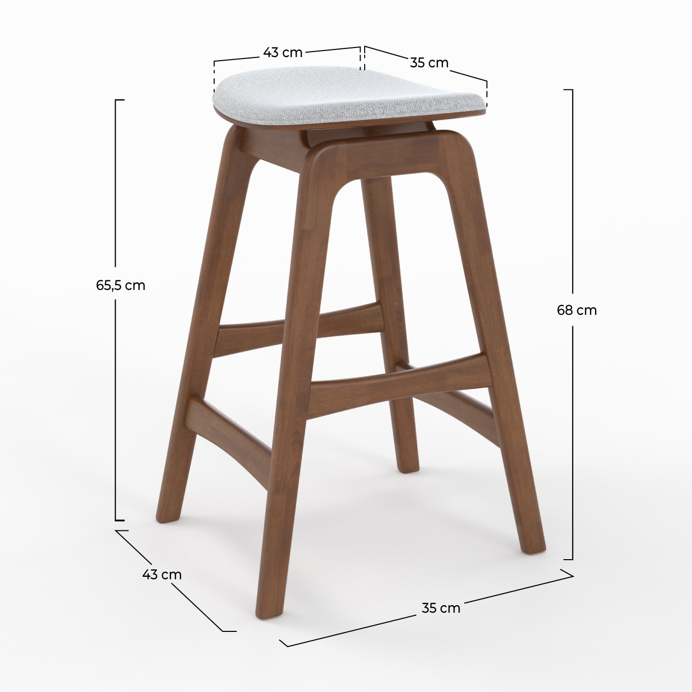 Lot de 2 tabourets pour îlot central 65,5 cm en bois et tissu gris - Jude