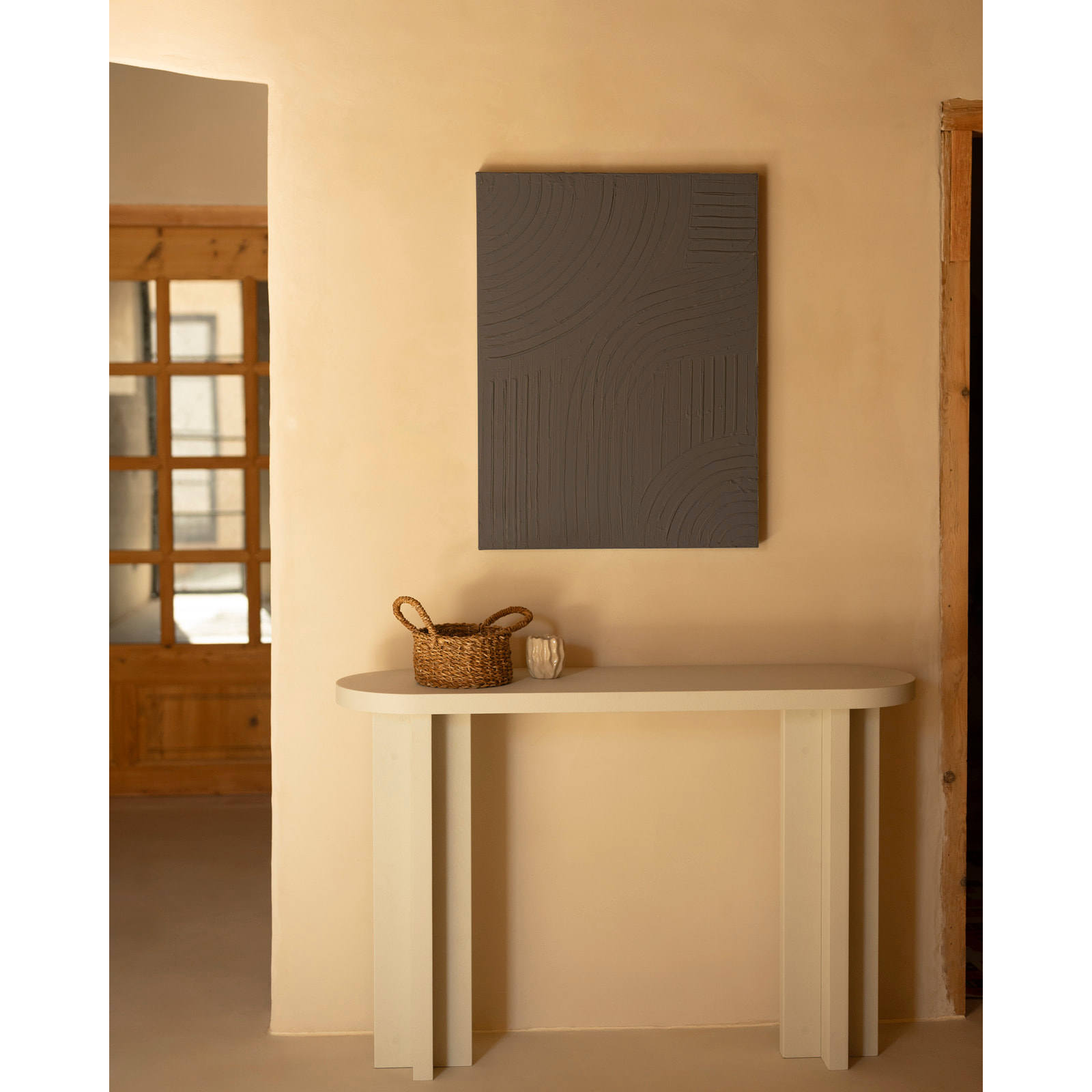 Tableau marron décoratif sur coton avec cadre en bois peint à la main à la peinture à l'huile en différentes tailles