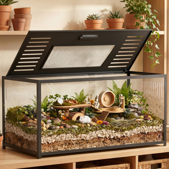 Cage Hamster Rongeur acier noir acrylique transparent 100x50x52,5 cm Noir