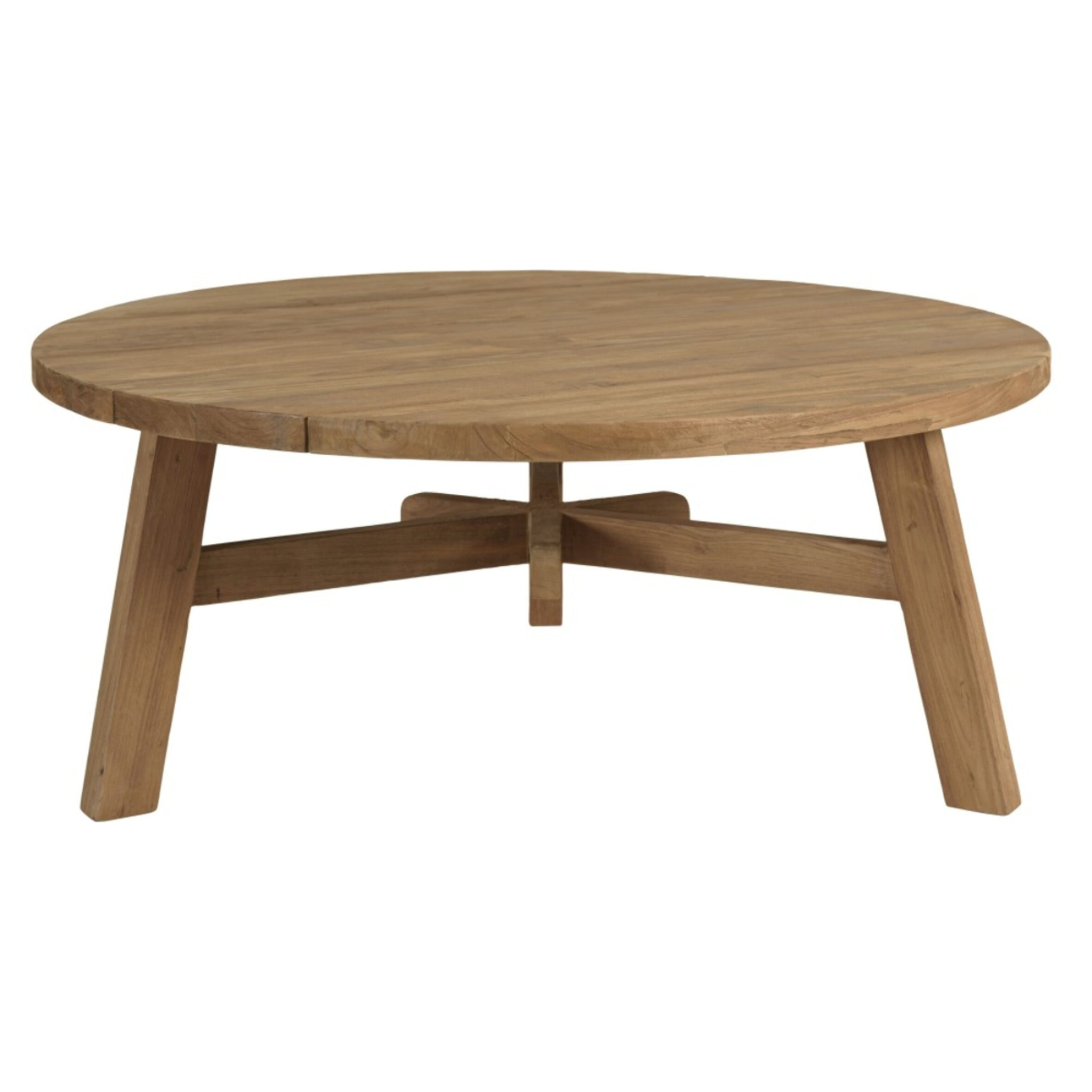 KALLY - Table basse de jardin ronde en bois de teck recyclé naturel D95cm