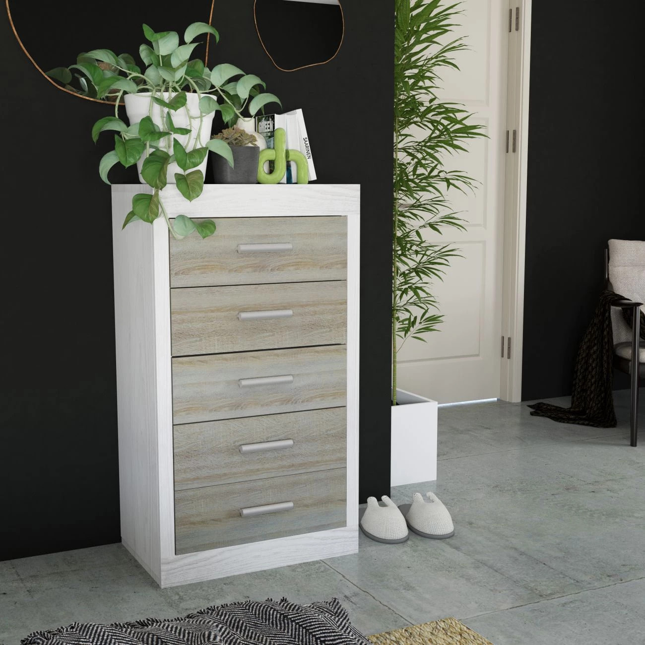 Sinfonier de 5 cajones en andersen pino y gris 60x106,5 cm Kira Andersen Pino - Gris