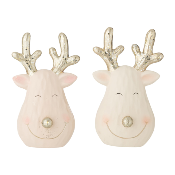 J-Line figurine Tête de Renne - céramique - mix - small - 2 pièces - LED