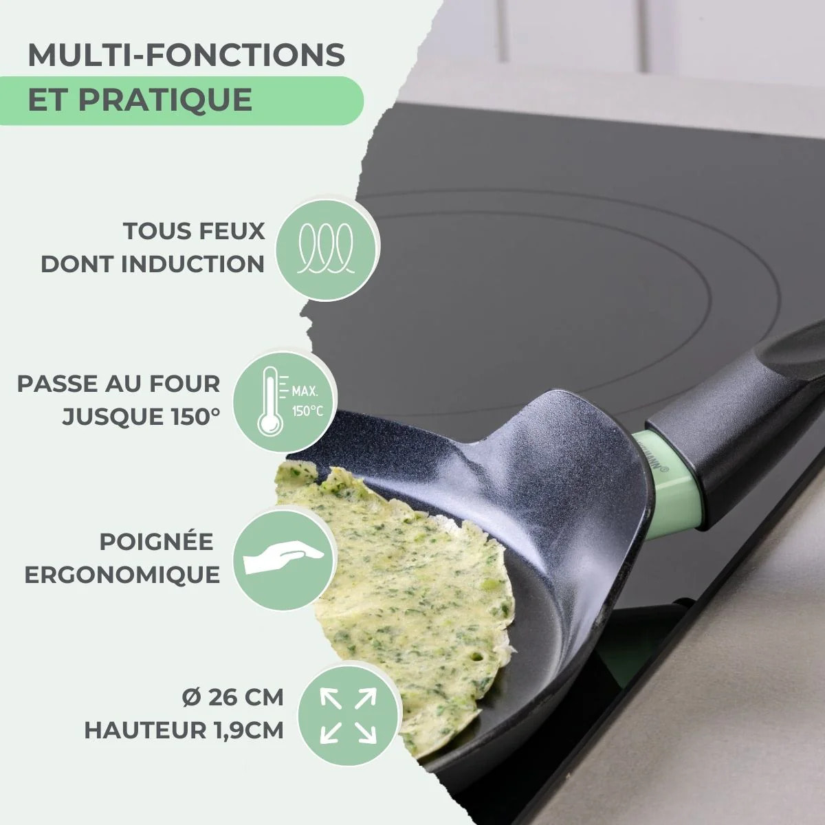 Crêpière 26 cm aluminium revêtement céramique antiadhésif sans PFAS Fackelmann Brandao