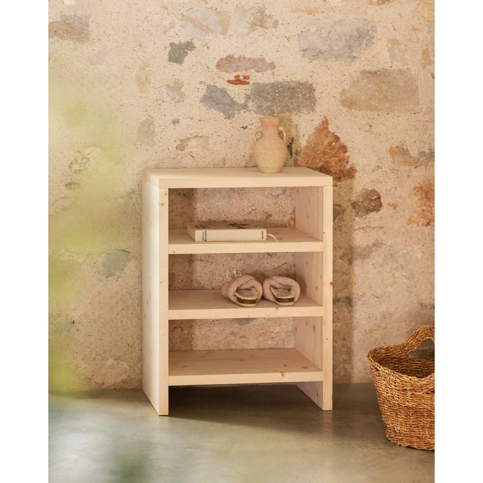 Étagère à chaussures en bois massif ton naturel 80x60cm Hauteur: 80 Longueur: 60 Largeur: 35