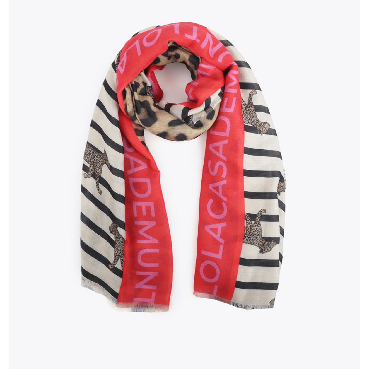 Sciarpa a righe e stampa leopardata