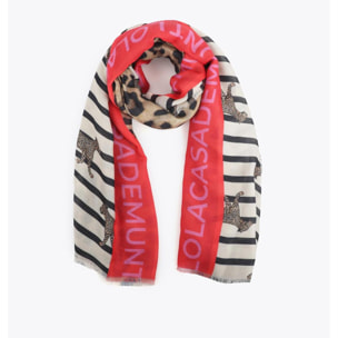 Sciarpa a righe e stampa leopardata