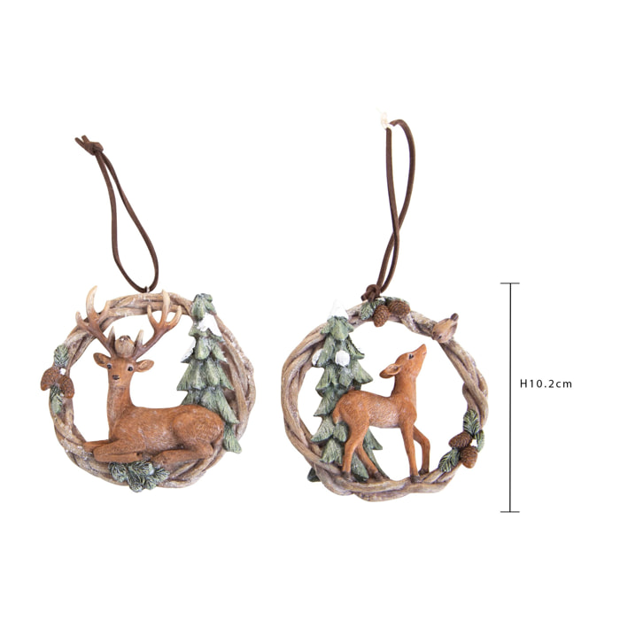 Coroncine con renne set di 2 pezzi - Pezzi 2 - 9,8xH10,2x2,5cm - Bianchi Dino SpA