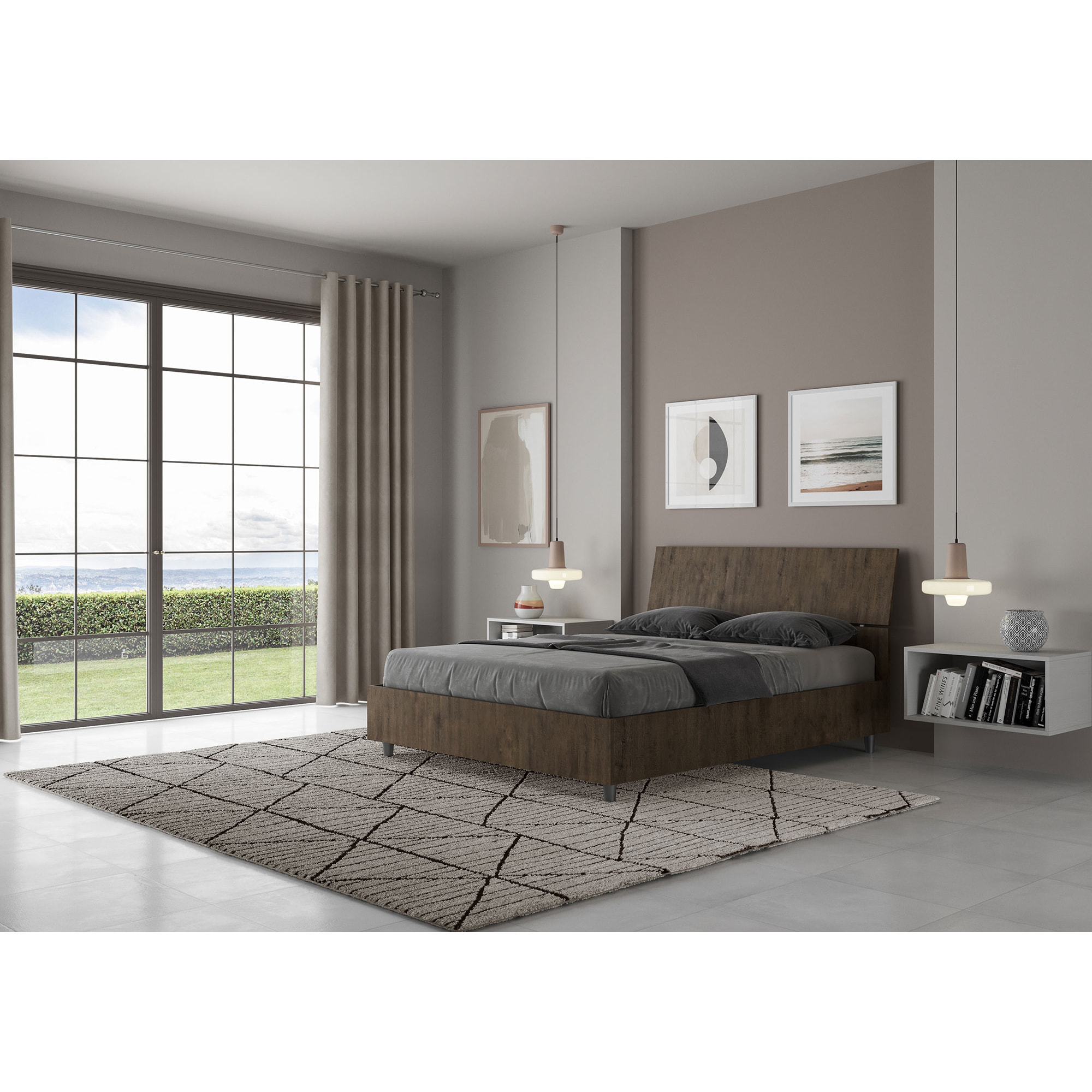 Cama con somier 140x190 con cabecera inclinada nogal Demas