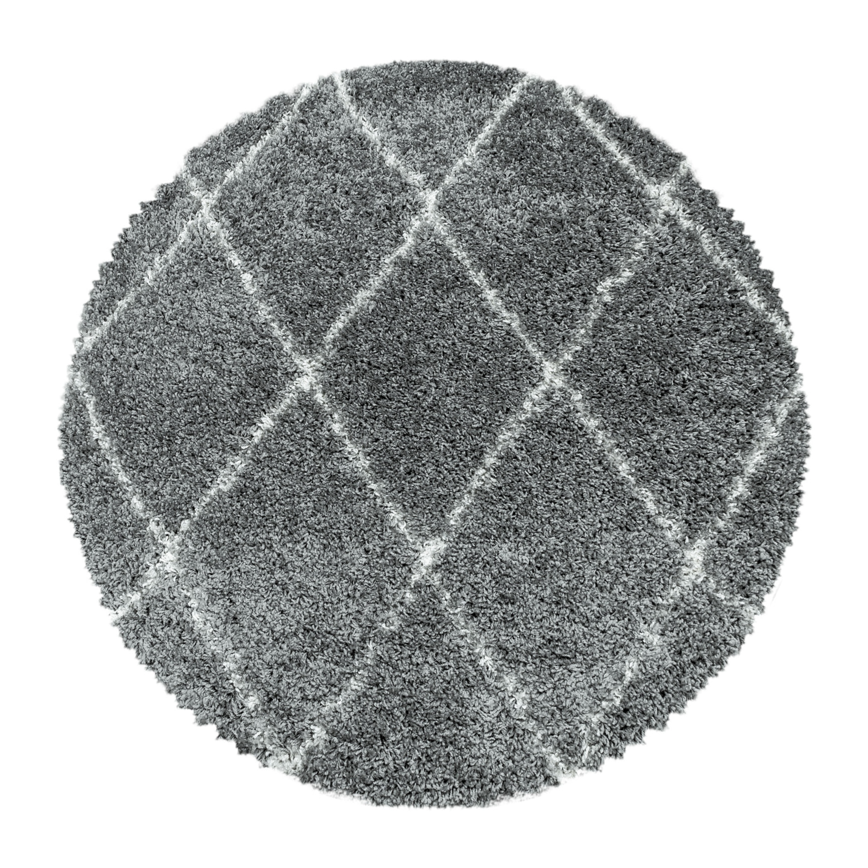 ALVOR - Tapis shaggy rond à poils longs motif berbère gris
