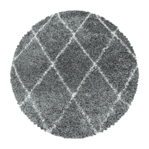 ALVOR - Tapis shaggy rond à poils longs motif berbère gris