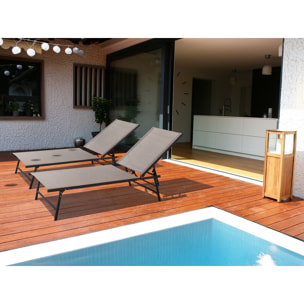 Lot de 2 bains de soleil en métal "Sublima" - 180 x 54 x 104 cm - Taupe