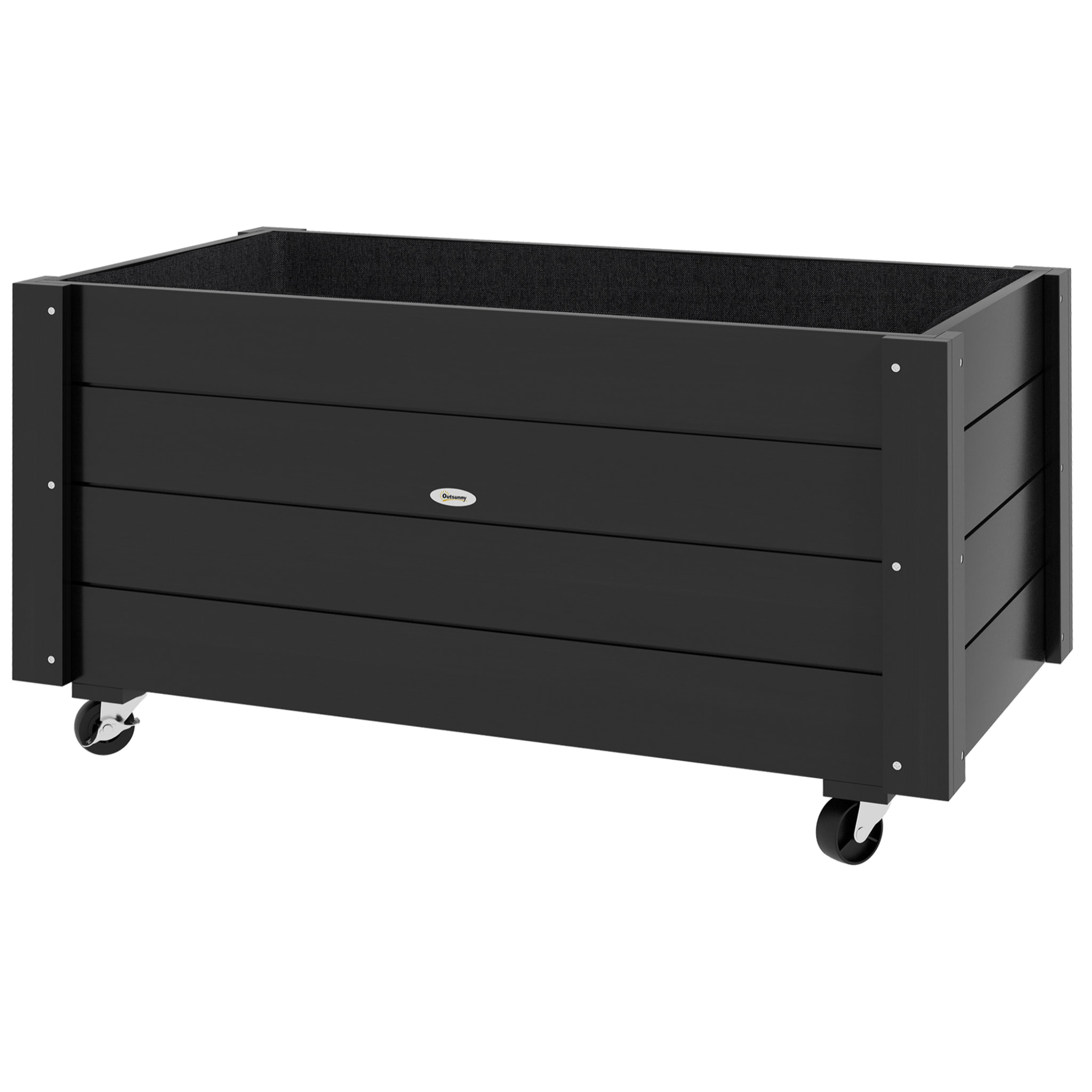 Jardinière sur roulettes - jardinière rectangulaire - inserts d'irrigation, feutre de drainage inclus - bois de sapin noir