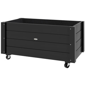 Jardinière sur roulettes - jardinière rectangulaire - inserts d'irrigation, feutre de drainage inclus - bois de sapin noir