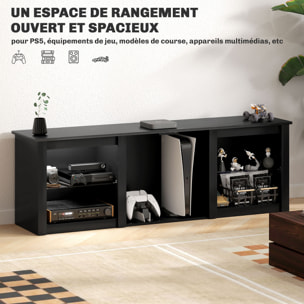 Meuble TV design LED - banc TV contemporain - 2 étagères verre, grande niche et plateau - dim. 160 x 35 x 35 cm - noir