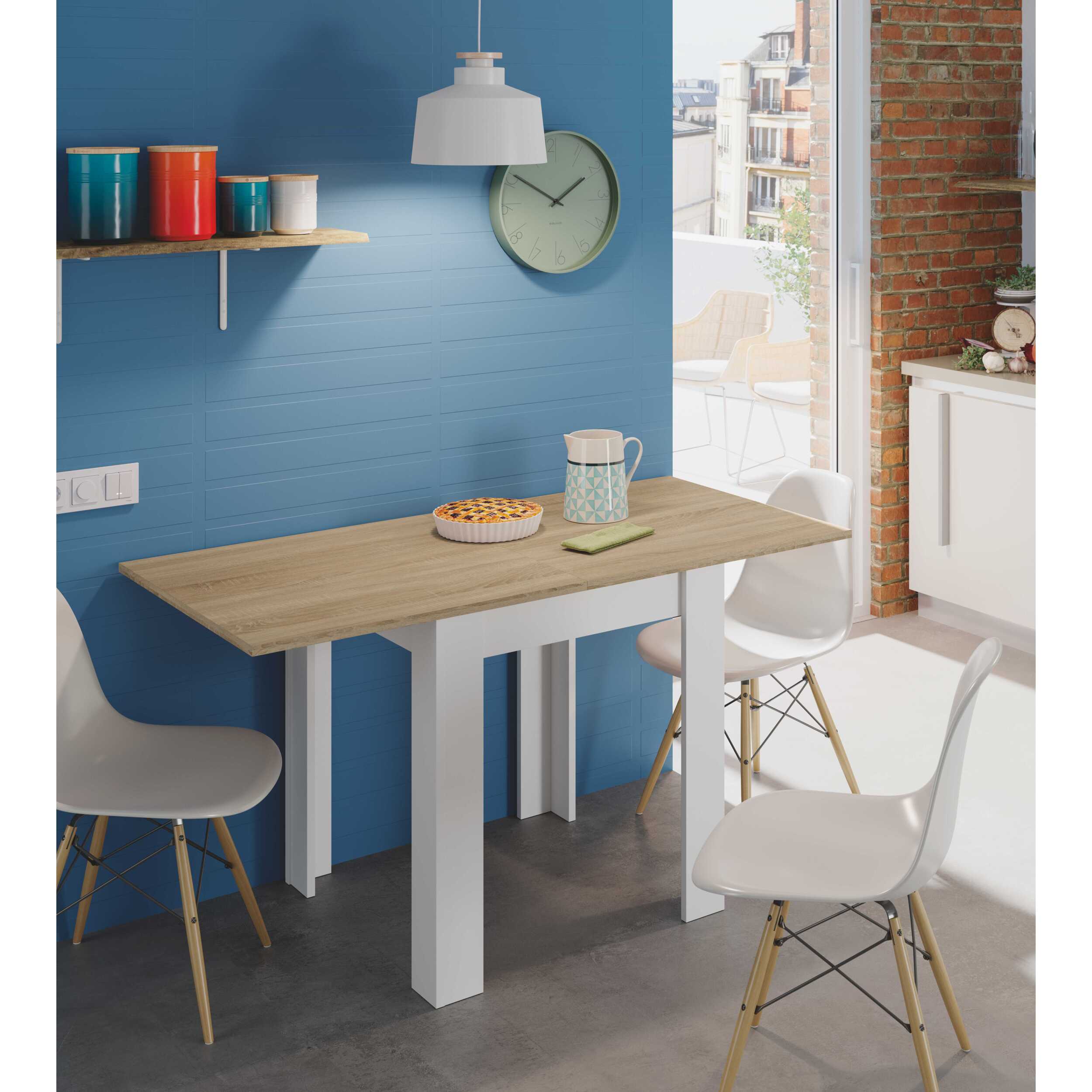 Tavolo Quadrato Allungabile Ausiliario Estensibile Design Moderno Stabile A Libro Da 67 A 134 Cm Con Piedini Antigraffio Bianco E Rovere