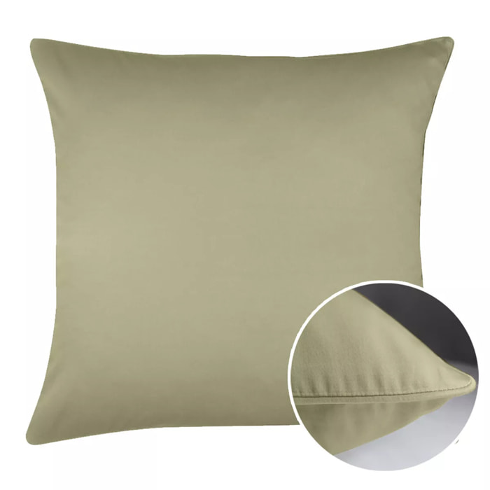 Taie d'oreiller satin de coton uni beige Ava uni glaise