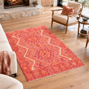 Tapis kilim géométrique, tissé plat en laine, UMES