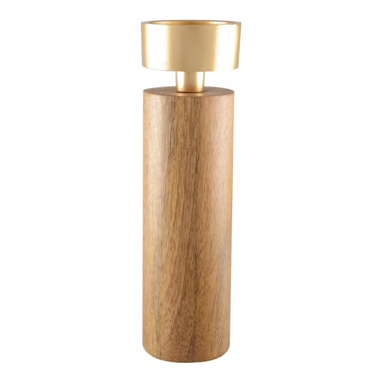 Bougeoir bois & metal dore 27cm