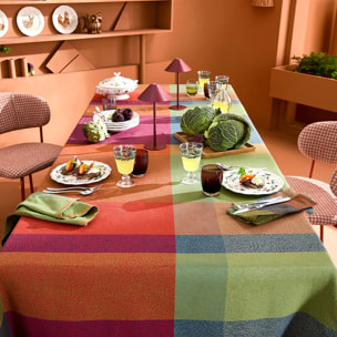 Nappe pur coton 220 g/m² motif jacquard vert orange Mille baies shetland