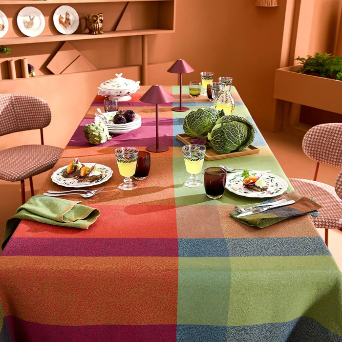 Nappe pur coton 220 g/m² motif jacquard vert orange Mille baies shetland
