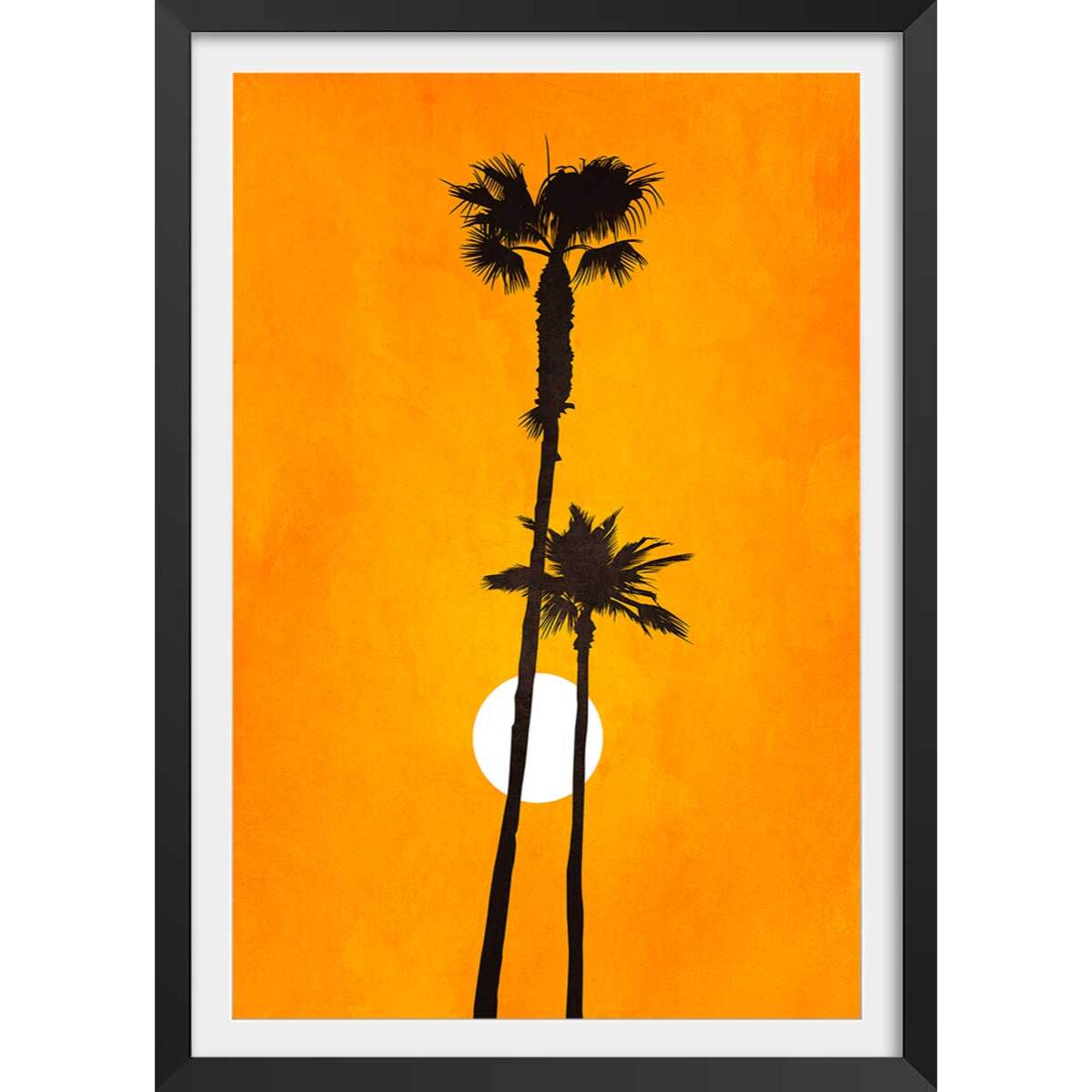 Affiche paysage Sunset palm Affiche + cadre en bois - Noir