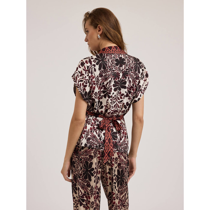 Motivi - Kimono-Bluse mit Boho-Muster - Marrón