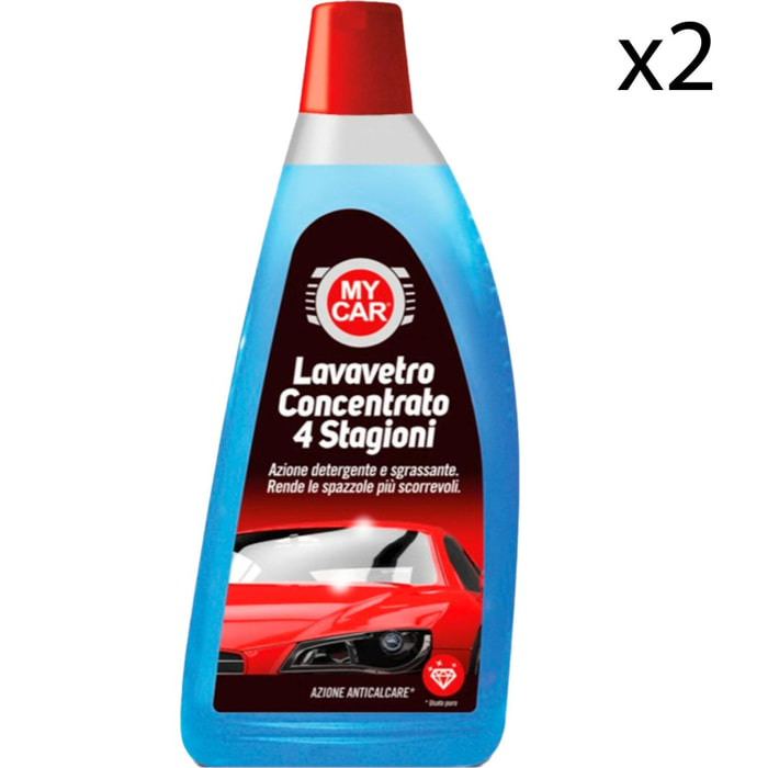 2x My Car Liquido Lavavetro Concentrato 4 Stagioni con Azione Anticalcare - 2 Flaconi da 1000ml