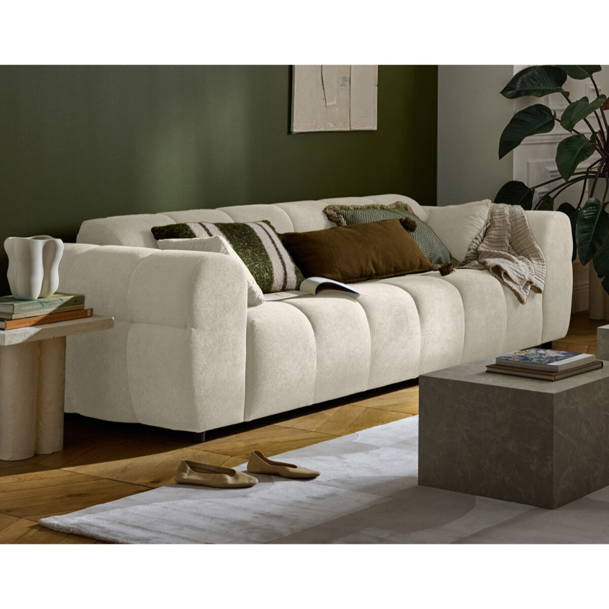 Ray - canapé droit 3 places en tissu texturé - Beige