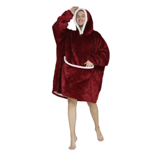 Vestaglia stile felpa e coperta in morbidissimo pile. Tasca frontale a marsupio. disegno rosso