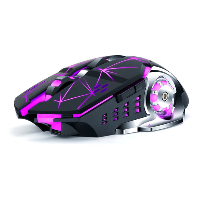 Ratón gaming inalámbrico Plug and Play. Con 3 niveles de DPI, iluminación RGB y 6 botones.