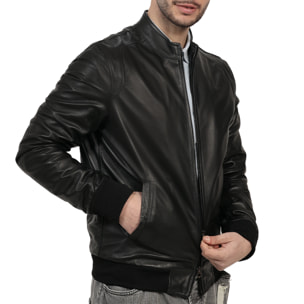 Giubbino in vera pelle di vitello Nero-Slim Fit