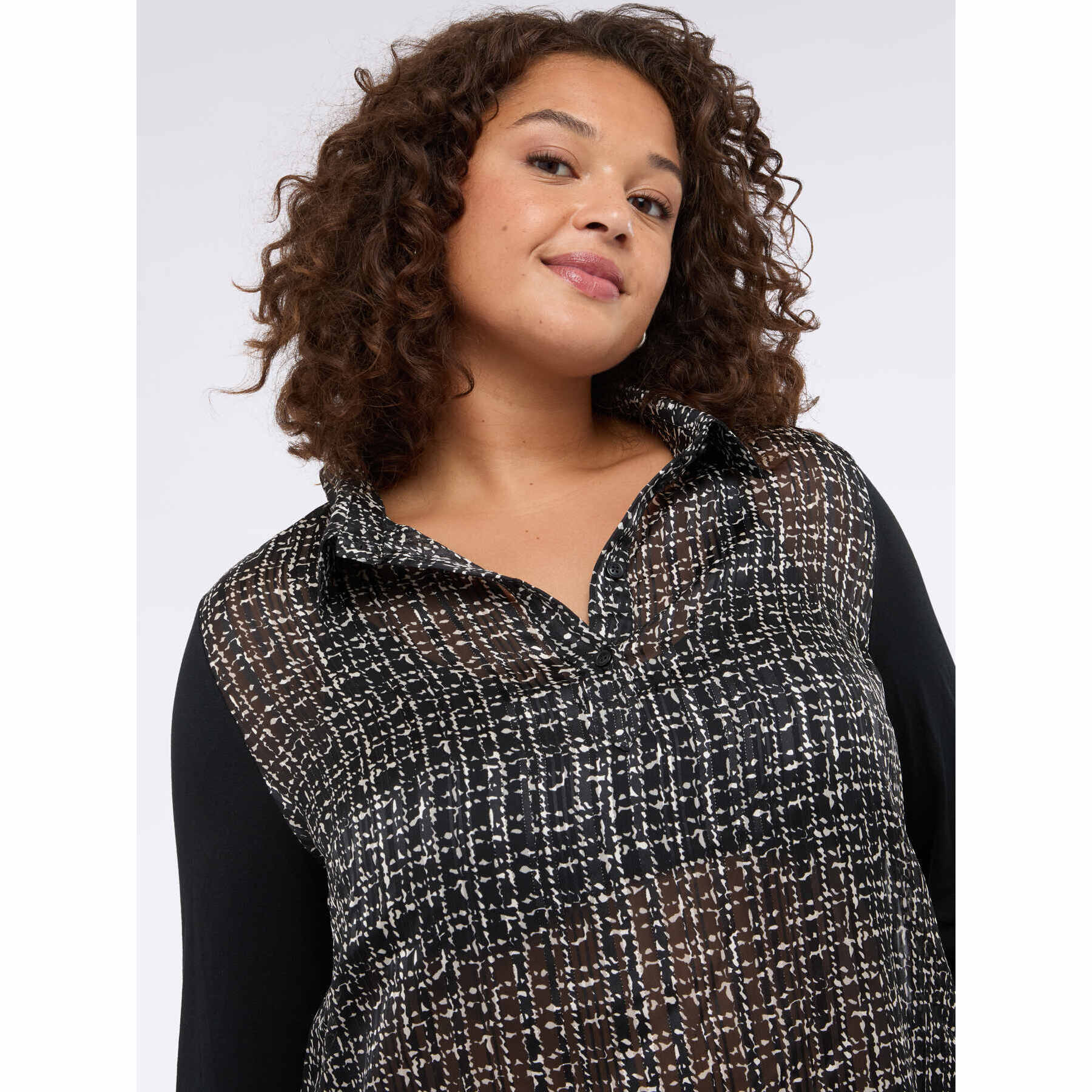 Fiorella Rubino - T-shirt bimaterica con stampa - Nero