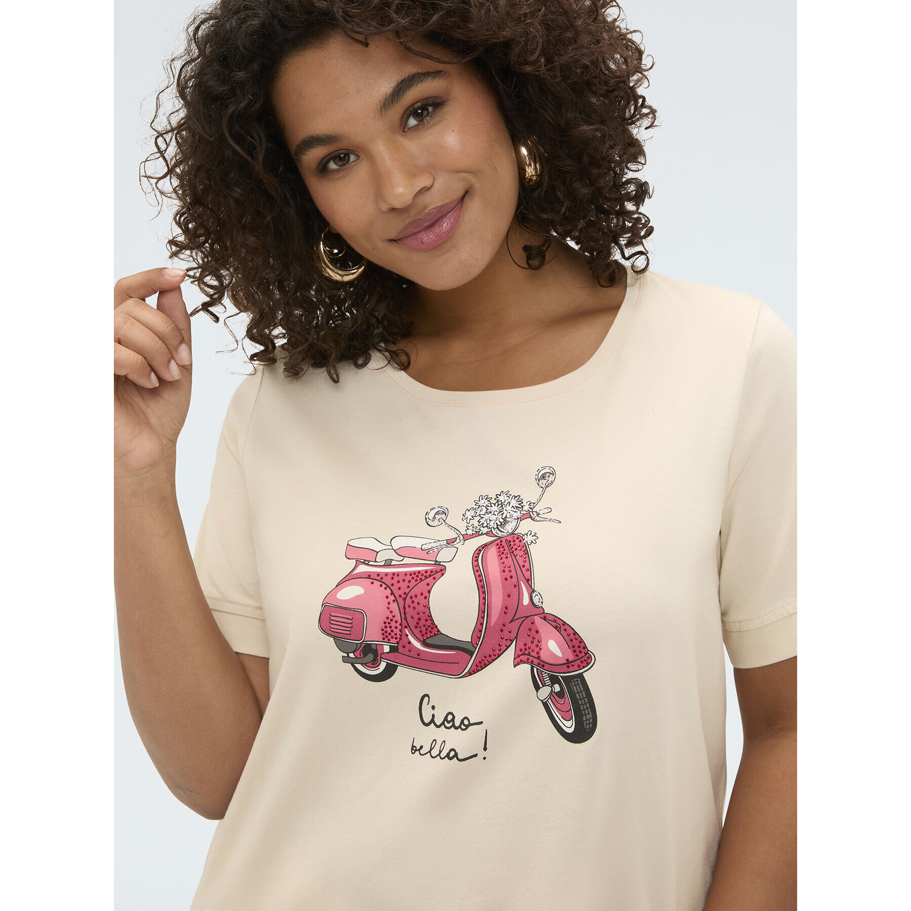 Fiorella Rubino - T-shirt in cotone con stampa - Beige