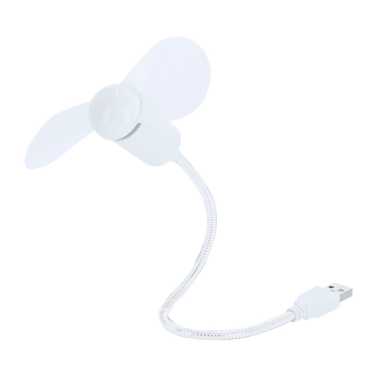 Ventilatore flessibile compatibile con USB e USB-C, con collo orientabile per dirigere il flusso d'aria. Compatto, leggero e senza bisogno di batterie, ideale per smartphone, laptop e batterie esterne.