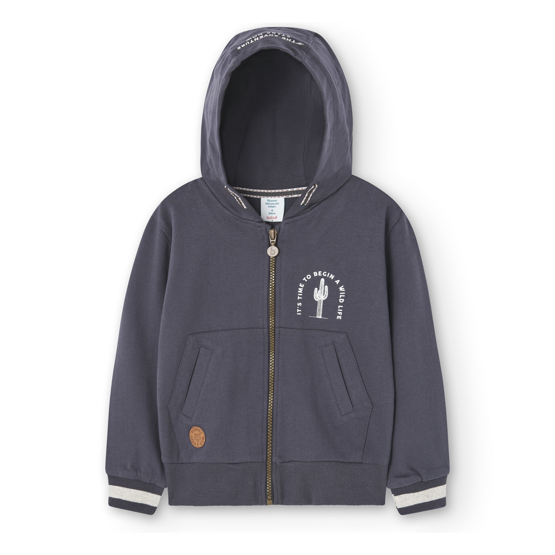 Chaqueta, capucha niÃ±o, felpa estampada, gris oscuro