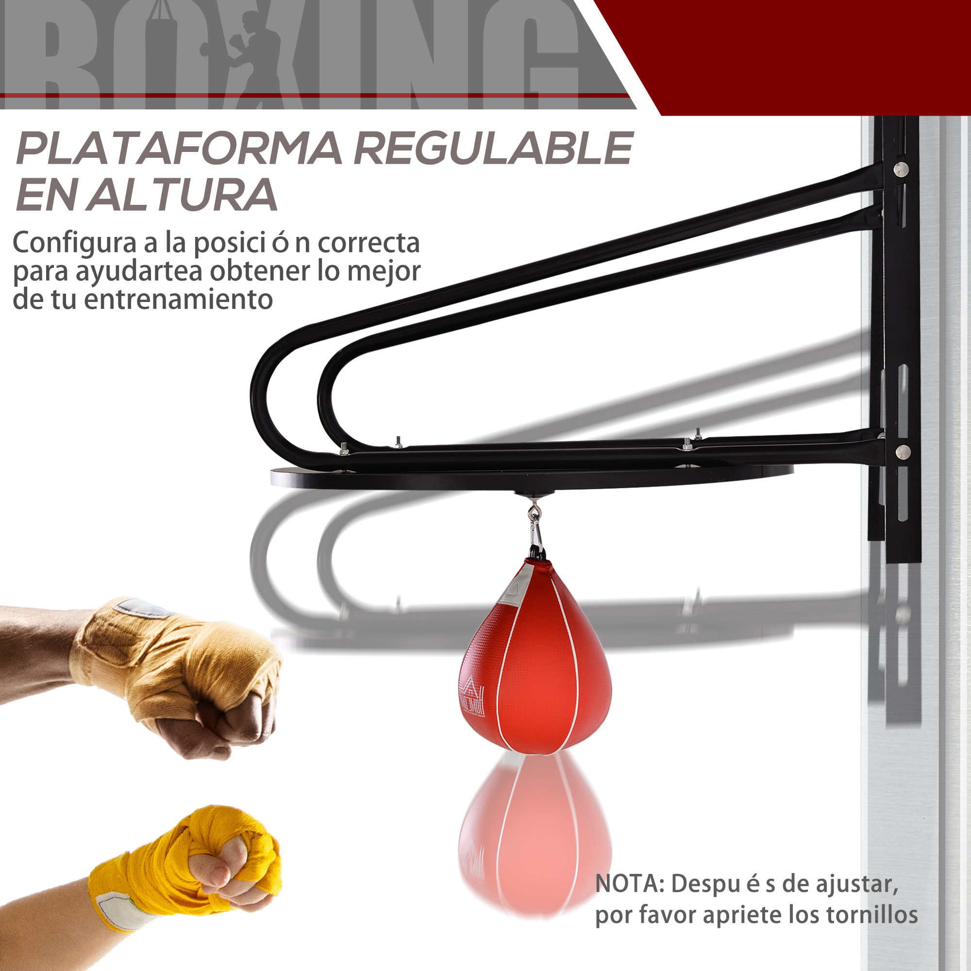 Pera de Boxeo con Soporte de Pared Punching Ball para Boxeo con Plataforma Ajustable en Altura Soporte Giratorio e Inflador 60x73x80 cm Rojo y Negro