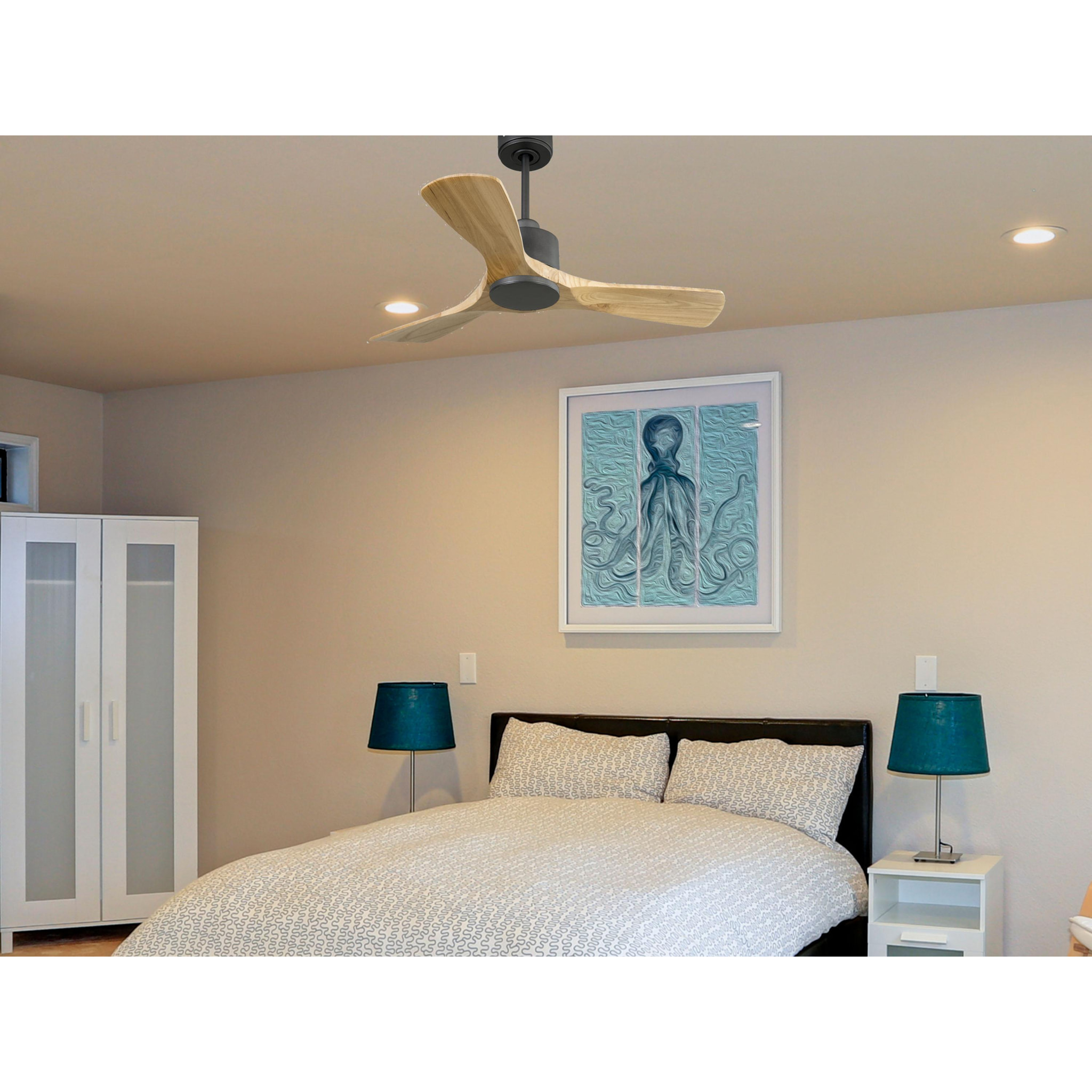 Ventilateur de plafond Réversible  Thermostat Wifi Moteur à courant continu Toits en pente Télécommande Hypersilence Mémoire