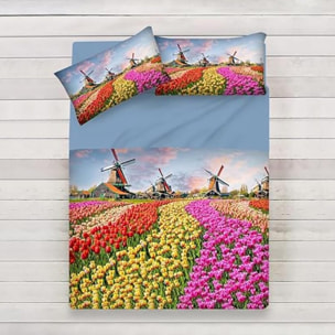 INTRECCI Set Lenzuola Singolo in Cotone, Stampa Alta Qualità, Lenzuolo Sotto + Lenzuolo Sopra + 1 Federa, Comfort, Morbidezza, per Pelli Sensibili, non Stringe in Lavatrice. Fantasia: Olanda