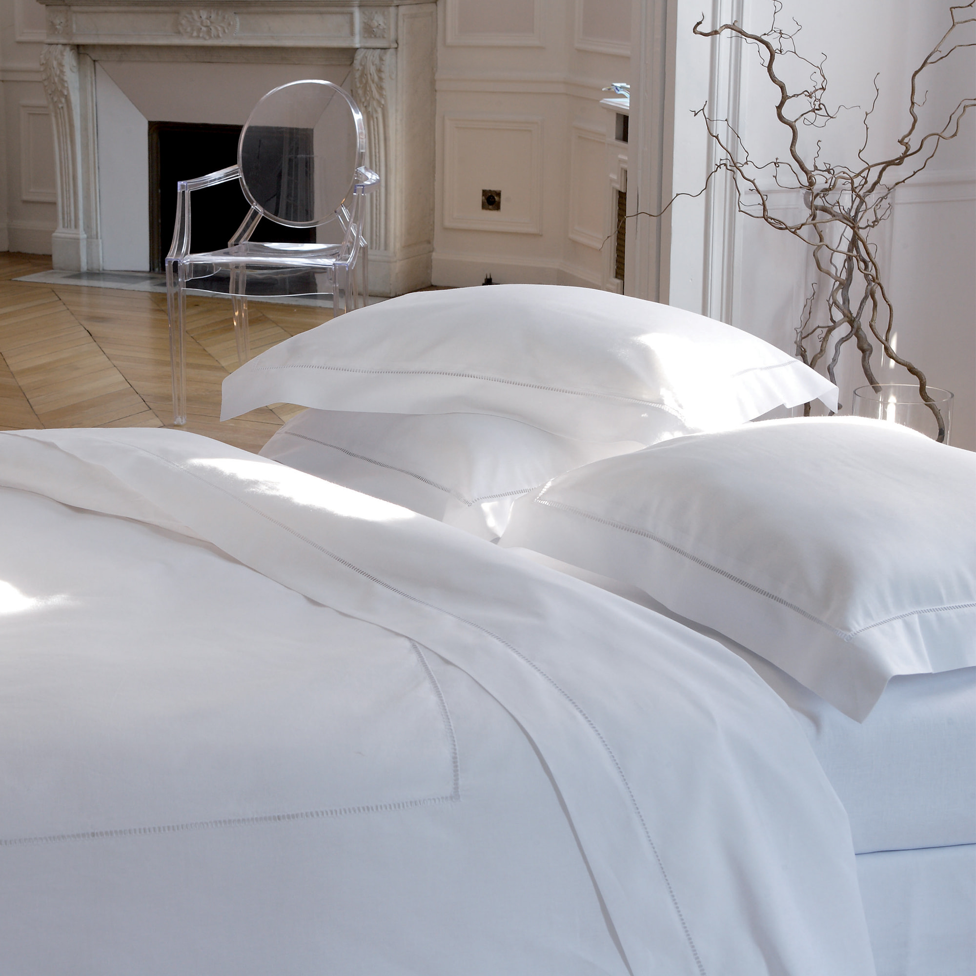 Housse de couette unie en lin métis, Made in France, VENISE , Blanc