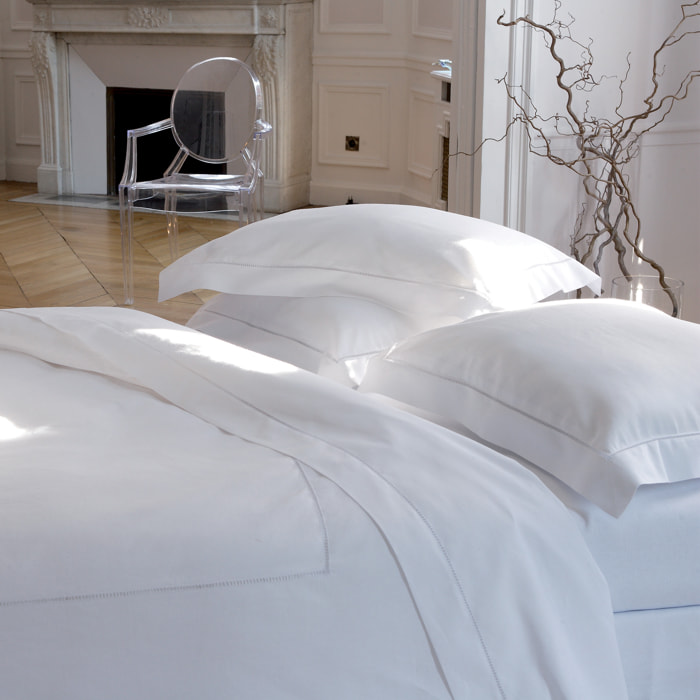 Housse de couette unie en lin métis, Made in France, VENISE , Blanc