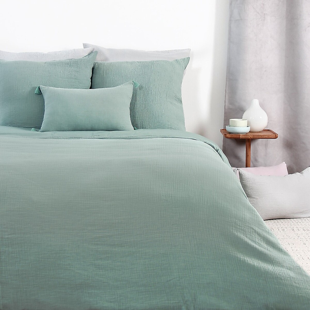 Parure Housse De Couette 100% gaze De Coton Amande