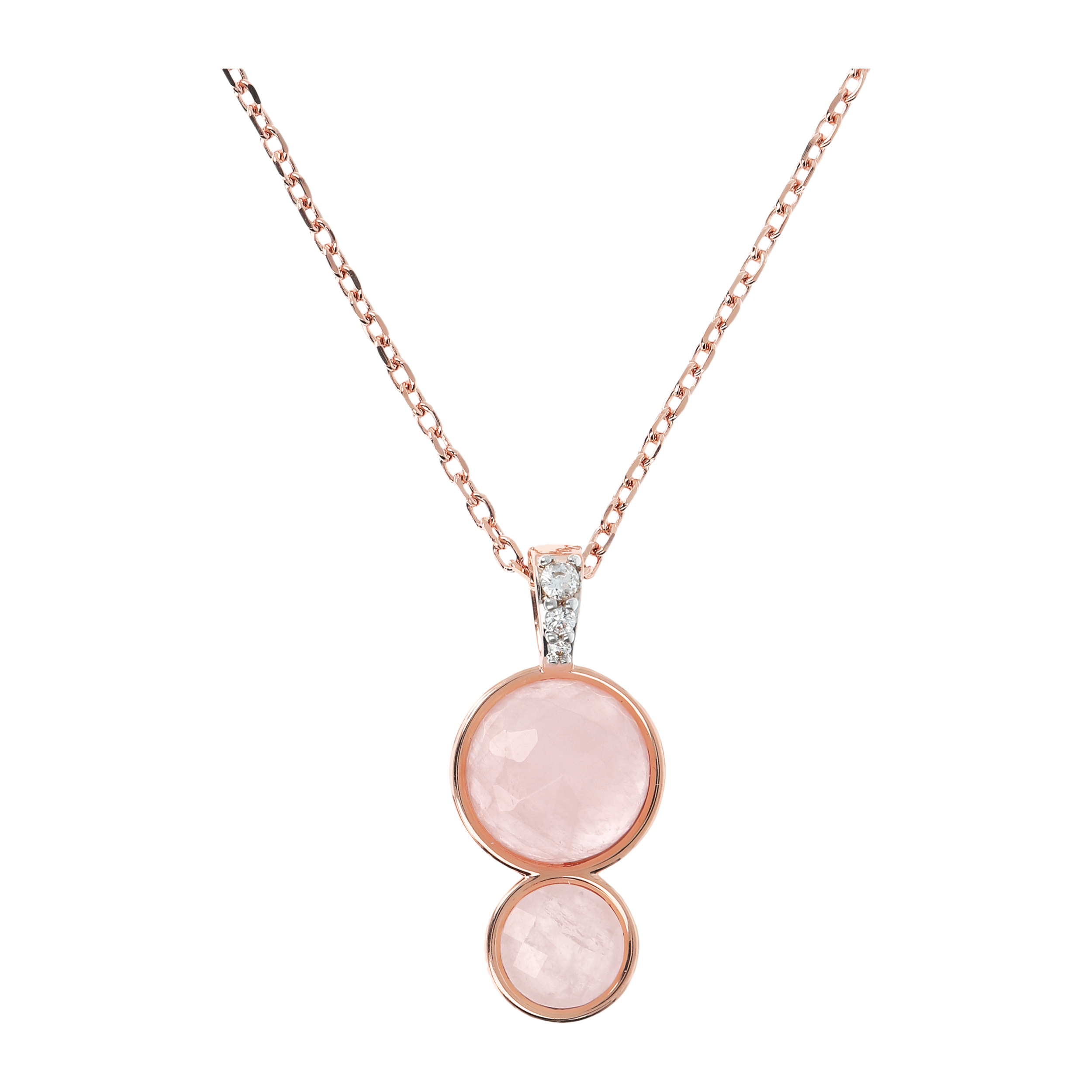 Collana Catena Forzatina con Pendente Graduato in Quarzo Rosa e Pavé