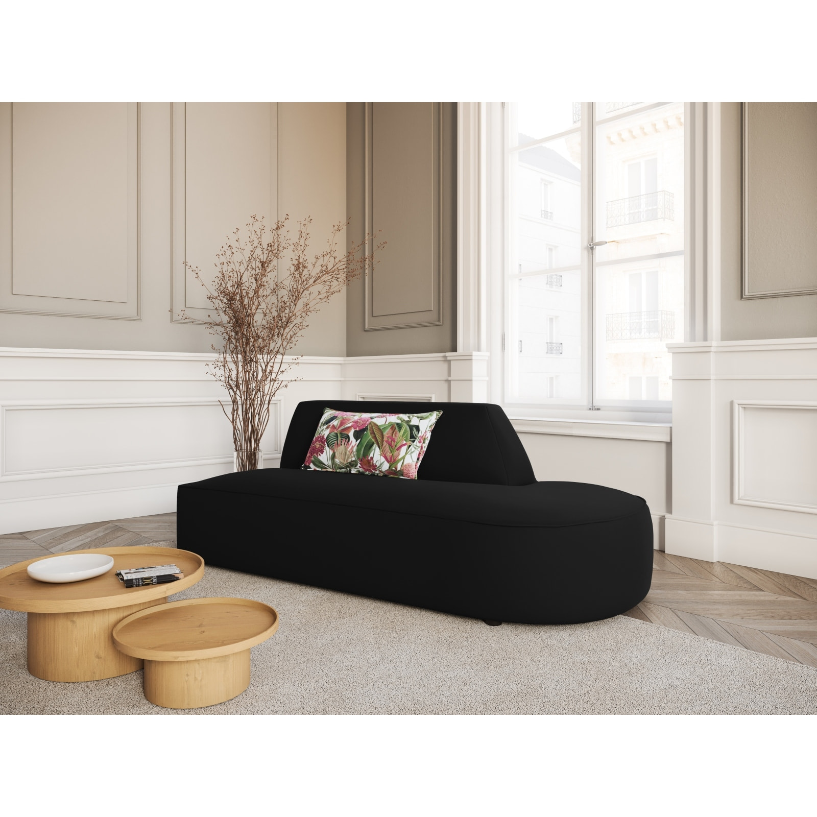 Canapé modulable droit "Charles" 2 places en velours noir